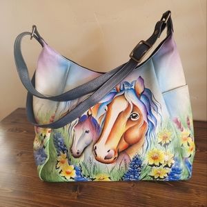 Anuschka leather handpainted hobo bag